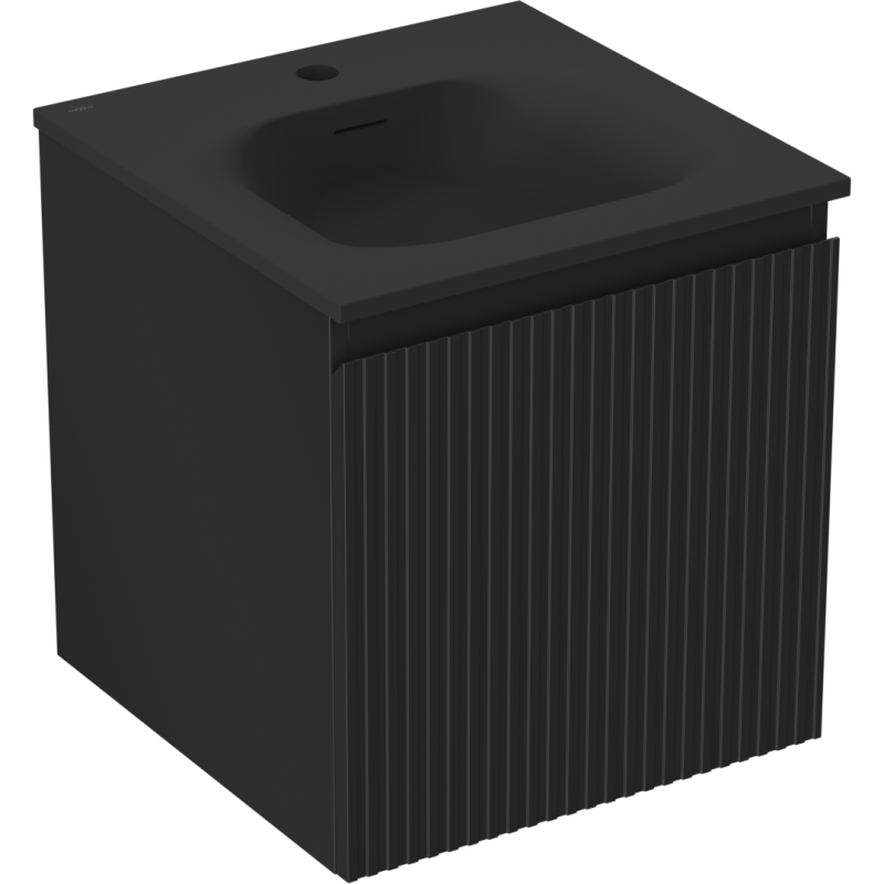 Mexen Rivel meuble de salle de bain 45 cm avec lavabo Vela, 1 tiroir, rainuré, noir mat - 91A20-04547-1-BF71-W23M71