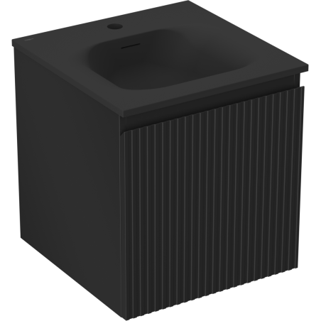 Mexen Rivel meuble de salle de bain 45 cm avec lavabo Vela, 1 tiroir, rainuré, noir mat - 91A20-04547-1-BF71-W23M71