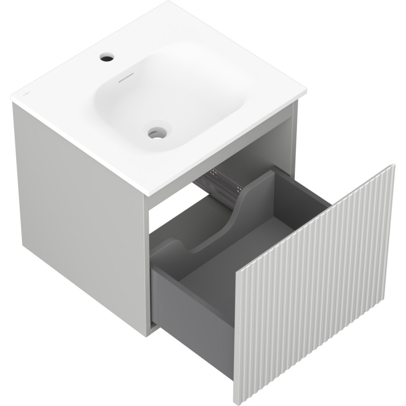 Mexen Rivel armoire de salle de bains 50 cm avec lavabo Vela, 1 tiroir, rainuré, gris mat/blanc mat - 91A20-05047-1-BF62-W23M01