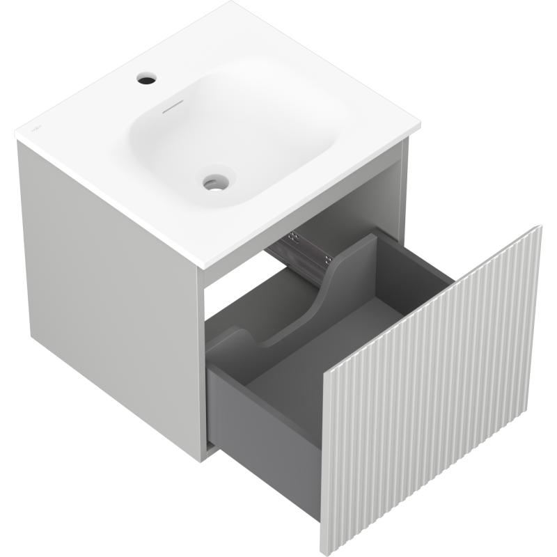 Mexen Rivel meuble de salle de bain 50 cm avec lavabo Vela, 1 tiroir, rainuré, gris mat/blanc mat - 91A20-05047-1-BF62-W23M01