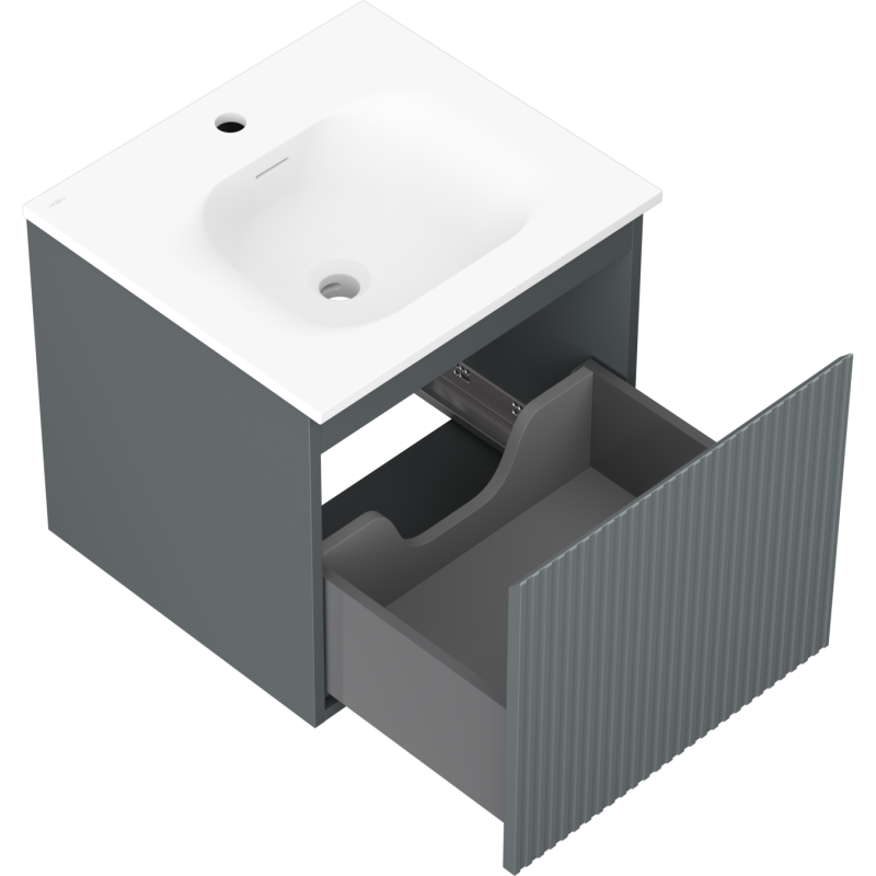 Mexen Rivel armoire de salle de bain 50 cm avec lavabo Vela, 1 tiroir, cannelée, graphite mat/blanc mat