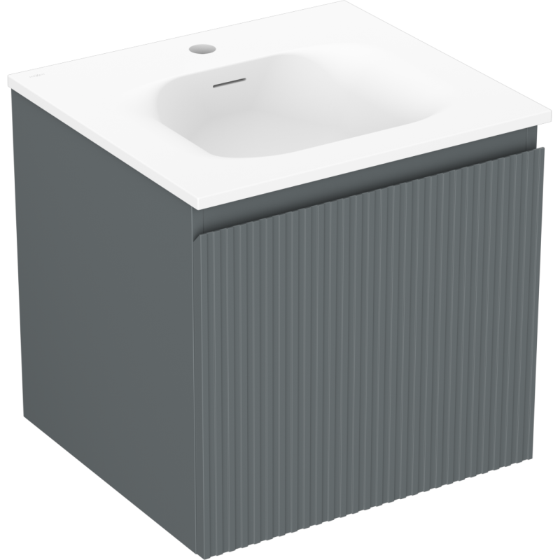 Mexen Rivel armoire de salle de bain 50 cm avec lavabo Vela, 1 tiroir, cannelée, graphite mat/blanc mat