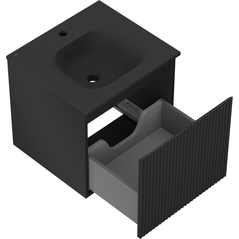 Mexen Rivel armoire de salle de bain 50 cm avec lavabo Vela, 1 tiroir, rainuré, noir mat - 91A20-05047-1-BF71-W23M71