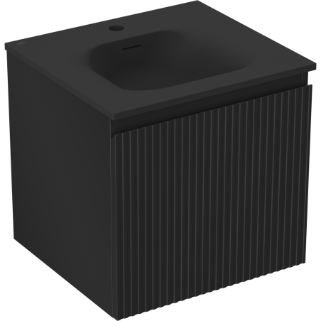 Mexen Rivel meuble de salle de bain 50 cm avec lavabo Vela, 1 tiroir, rainuré, noir mat - 91A20-05047-1-BF71-W23M71