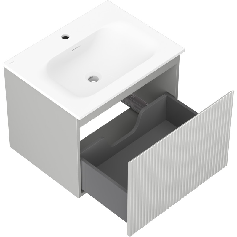 Mexen Rivel armoire de salle de bain 60 cm avec lavabo Vela, 1 tiroir, rainuré, gris mat/blanc mat - 91A20-06047-1-BF62-W23M01