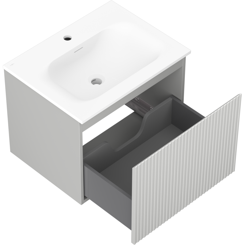 Mexen Rivel meuble de salle de bain 60 cm avec lavabo Vela, 1 tiroir, rainuré, gris mat/blanc mat - 91A20-06047-1-BF62-W23M01