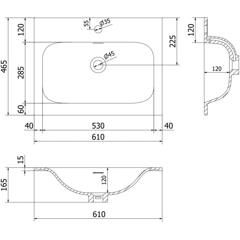 Mexen Rivel meuble de salle de bain 60 cm avec lavabo Vela, 1 tiroir, rainuré, gris mat/blanc mat - 91A20-06047-1-BF62-W23M01