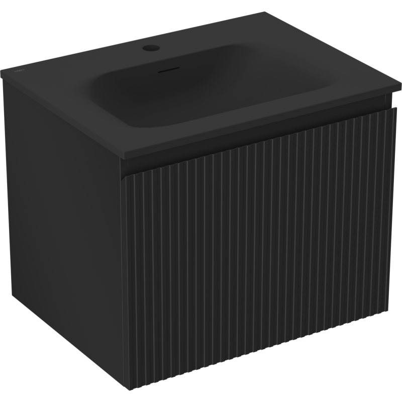Mexen Rivel meuble de salle de bain 60 cm avec lavabo Vela, 1 tiroir, rainuré, noir mat - 91A20-06047-1-BF71-W23M71