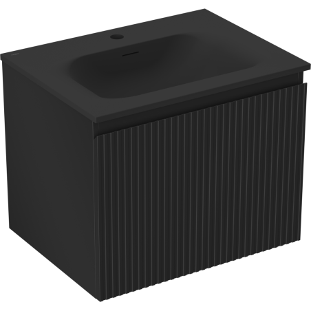 Mexen Rivel meuble de salle de bain 60 cm avec lavabo Vela, 1 tiroir, rainuré, noir mat - 91A20-06047-1-BF71-W23M71