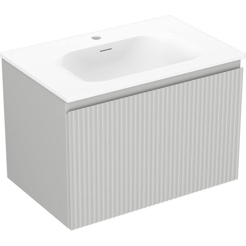 Mexen Rivel armoire de salle de bain 70 cm avec lavabo Vela, 1 tiroir, cannelé, gris mat/blanc mat - 91A20-07047-1-BF62-W23M01