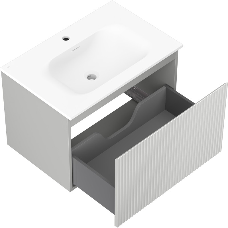 Mexen Rivel armoire de salle de bain 70 cm avec lavabo Vela, 1 tiroir, cannelé, gris mat/blanc mat - 91A20-07047-1-BF62-W23M01