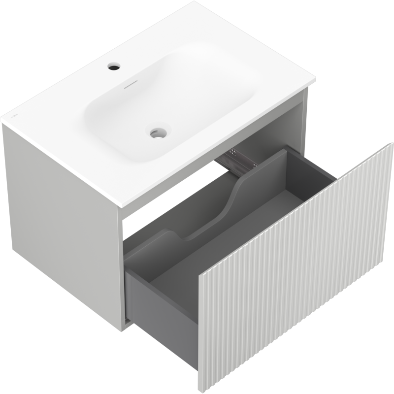 Mexen Rivel armoire de salle de bain 70 cm avec lavabo Vela, 1 tiroir, rainuré, gris mat/blanc mat - 91A20-07047-1-BF62-W23M01