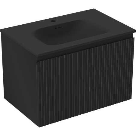Mexen Rivel armoire de salle de bains 70 cm avec lavabo Vela, 1 tiroir, cannelé, noir mat - 91A20-07047-1-BF71-W23M71