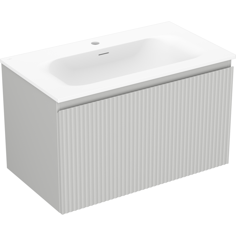 Mexen Rivel meuble de salle de bains 80 cm avec lavabo Vela, 1 tiroir, rainuré, gris mat/blanc mat - 91A20-08047-1-BF62-W23M01