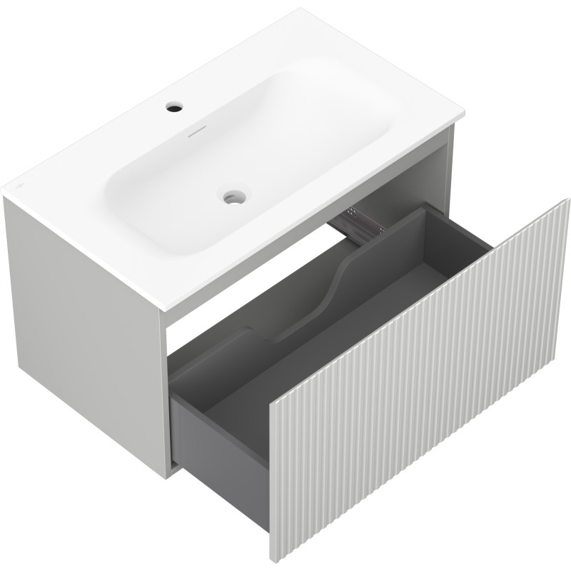 Mexen Rivel meuble de salle de bain 80 cm avec lavabo Vela, 1 tiroir, rainuré, gris mat/blanc mat - 91A20-08047-1-BF62-W23M01