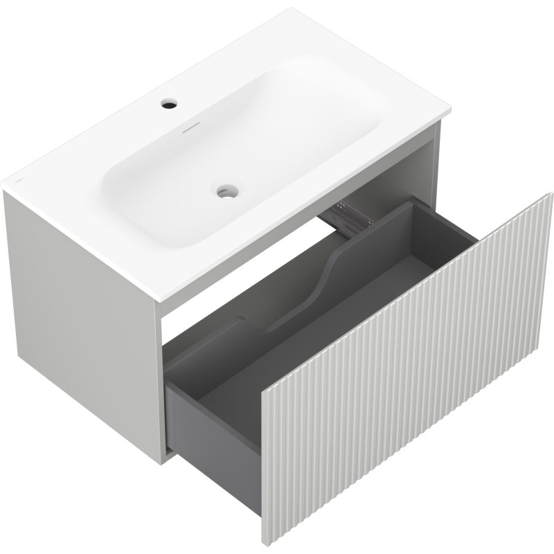 Mexen Rivel meuble de salle de bains 80 cm avec lavabo Vela, 1 tiroir, rainuré, gris mat/blanc mat - 91A20-08047-1-BF62-W23M01