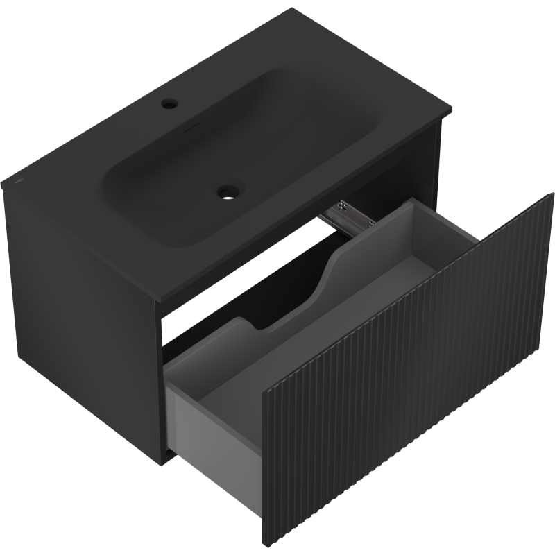 Mexen Rivel meuble de salle de bain 80 cm avec lavabo Vela, 1 tiroir, rainuré, noir mat - 91A20-08047-1-BF71-W23M71
