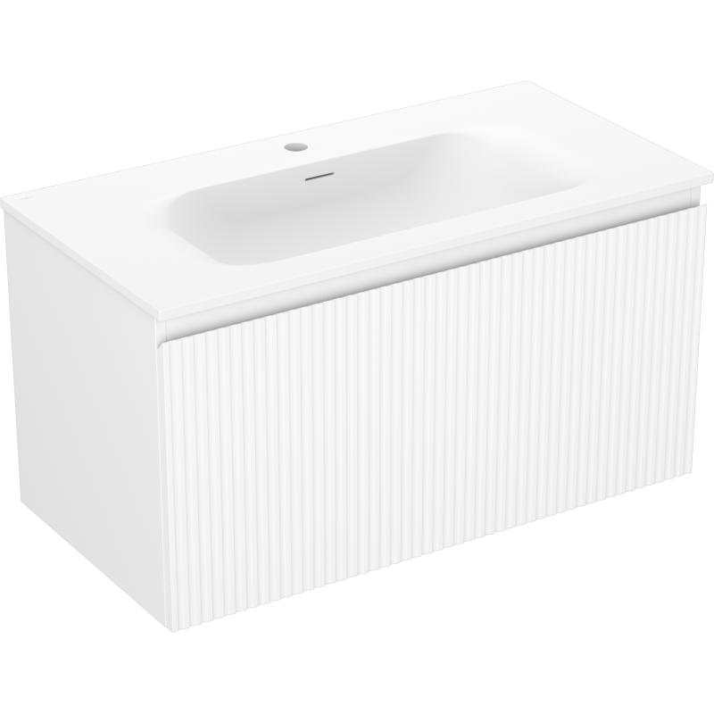 Mexen Rivel meuble de salle de bains 90 cm avec lavabo Vela, 1 tiroir, rainuré, blanc mat - 91A20-09047-1-BF01-W23M01