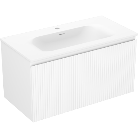Mexen Rivel meuble de salle de bains 90 cm avec lavabo Vela, 1 tiroir, rainuré, blanc mat - 91A20-09047-1-BF01-W23M01