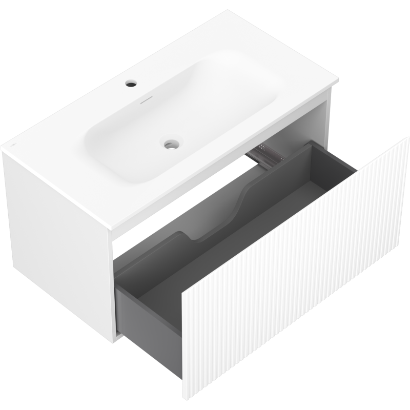 Mexen Rivel meuble de salle de bains 90 cm avec lavabo Vela, 1 tiroir, rainuré, blanc mat - 91A20-09047-1-BF01-W23M01