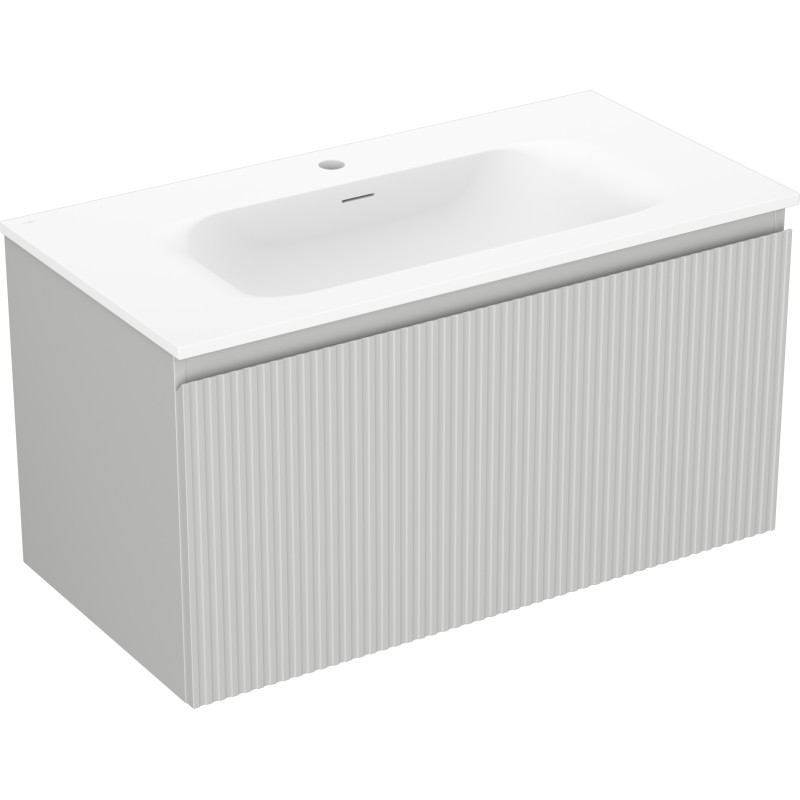 Mexen Rivel armoire de salle de bain 90 cm avec lavabo Vela, 1 tiroir, rainuré, gris mat/blanc mat - 91A20-09047-1-BF62-W23M01