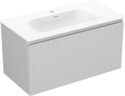 Mexen Rivel meuble de salle de bain 90 cm avec lavabo Vela, 1 tiroir, rainuré, gris mat/blanc mat - 91A20-09047-1-BF62-W23M01