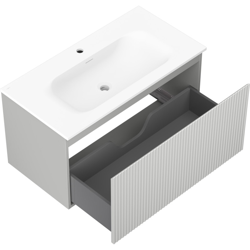 Mexen Rivel armoire de salle de bain 90 cm avec lavabo Vela, 1 tiroir, rainuré, gris mat/blanc mat - 91A20-09047-1-BF62-W23M01