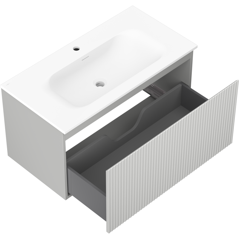 Mexen Rivel armoire de salle de bain 90 cm avec lavabo Vela, 1 tiroir, rainurée, gris mat/blanc mat - 91A20-09047-1-BF62-W23M01