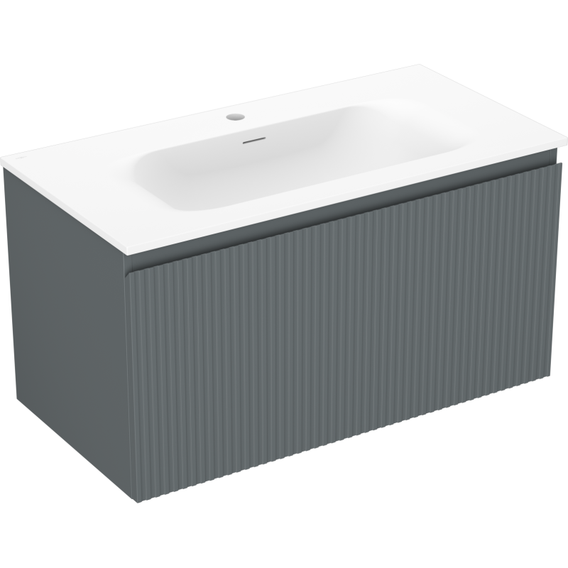 Mexen Rivel meuble de salle de bain 90 cm avec lavabo Vela, 1 tiroir, rainuré, graphite mat/blanc mat