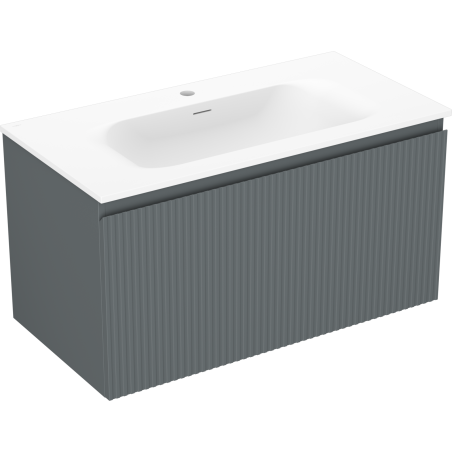 Mexen Rivel meuble de salle de bain 90 cm avec lavabo Vela, 1 tiroir, rainuré, graphite mat/blanc mat