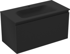 Mexen Rivel armoire de salle de bain 90 cm avec lavabo Vela, 1 tiroir, rainuré, noir mat - 91A20-09047-1-BF71-W23M71