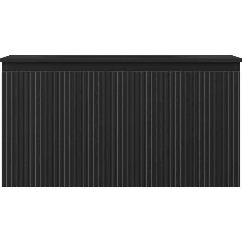 Mexen Rivel armoire de salle de bain 90 cm avec lavabo Vela, 1 tiroir, rainuré, noir mat - 91A20-09047-1-BF71-W23M71