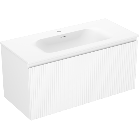 Mexen Rivel armoire de salle de bain 100 cm avec lavabo Vela, 1 tiroir, rainuré, blanc mat - 91A20-10047-1-BF01-W23M01