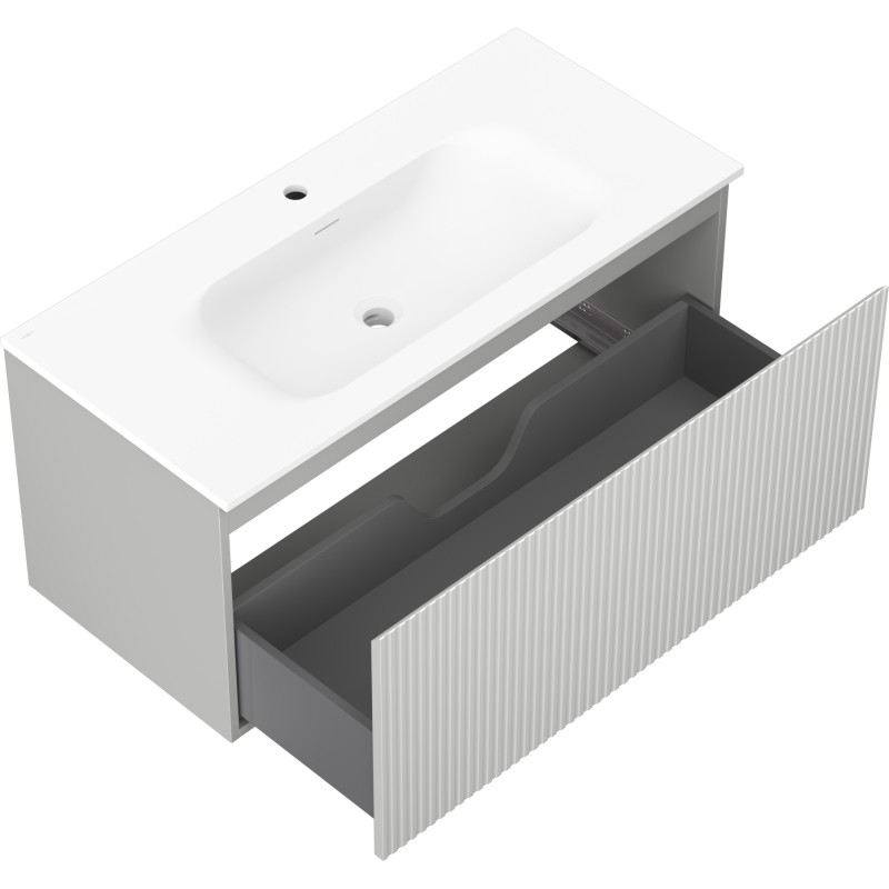Mexen Rivel armoire de salle de bain 100 cm avec lavabo Vela, 1 tiroir, rainuré, gris mat/blanc mat - 91A20-10047-1-BF62-W23M01