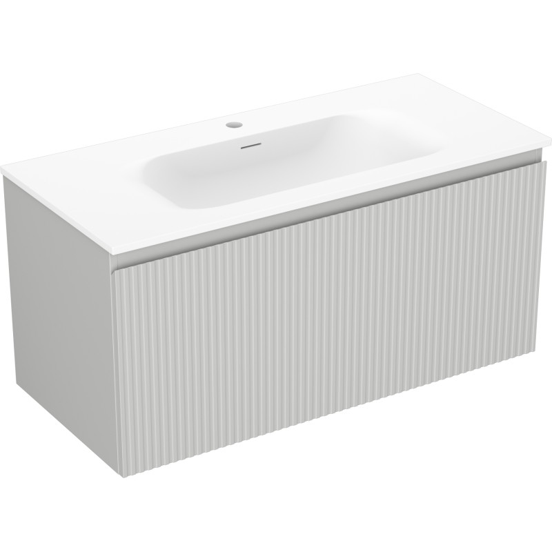 Mexen Rivel armoire de salle de bain 100 cm avec lavabo Vela, 1 tiroir, rainuré, gris mat/blanc mat - 91A20-10047-1-BF62-W23M01
