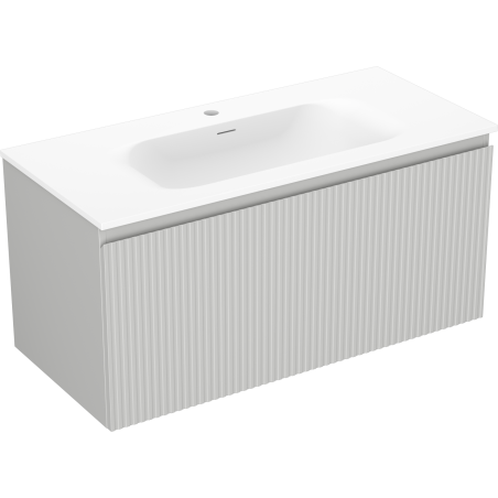Mexen Rivel meuble de salle de bain 100 cm avec lavabo Vela, 1 tiroir, rainuré, gris mat/blanc mat - 91A20-10047-1-BF62-W23M01
