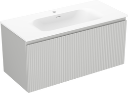 Mexen Rivel armoire de salle de bain 100 cm avec lavabo Vela, 1 tiroir, rainuré, gris mat/blanc mat - 91A20-10047-1-BF62-W23M01