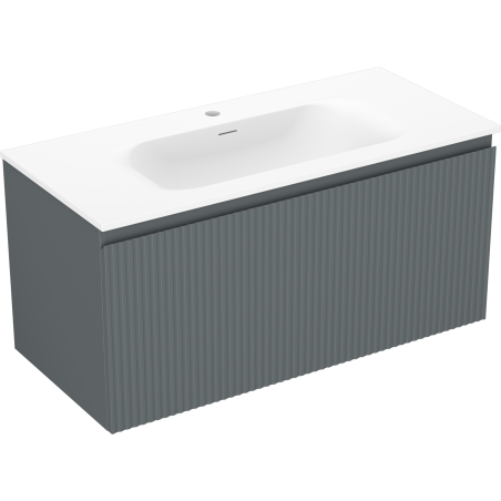 Mexen Rivel armoire de salle de bain 100 cm avec lavabo Vela, 1 tiroir, rainurée, graphite mat/blanc mat