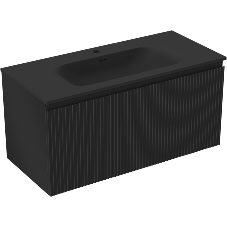 Mexen Rivel meuble de salle de bain 100 cm avec lavabo Vela, 1 tiroir, rainuré, noir mat - 91A20-10047-1-BF71-W23M71