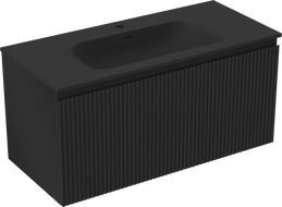 Mexen Rivel armoire de salle de bain 100 cm avec lavabo Vela, 1 tiroir, rainuré, noir mat - 91A20-10047-1-BF71-W23M71