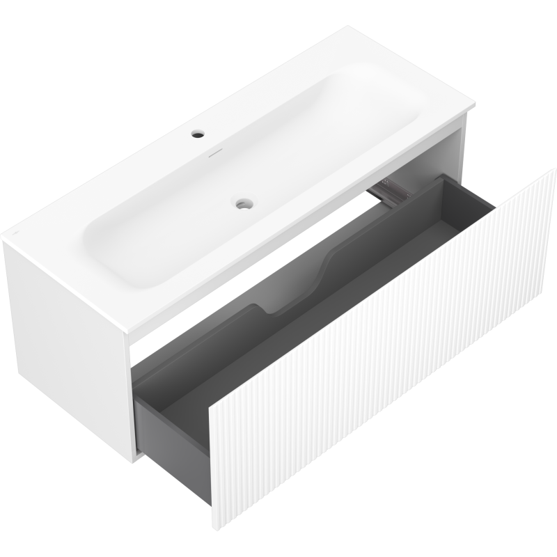 Mexen Rivel meuble de salle de bains 120 cm avec lavabo Vela, 1 tiroir, rainuré, blanc mat - 91A20-12047-1-BF01-W23M01