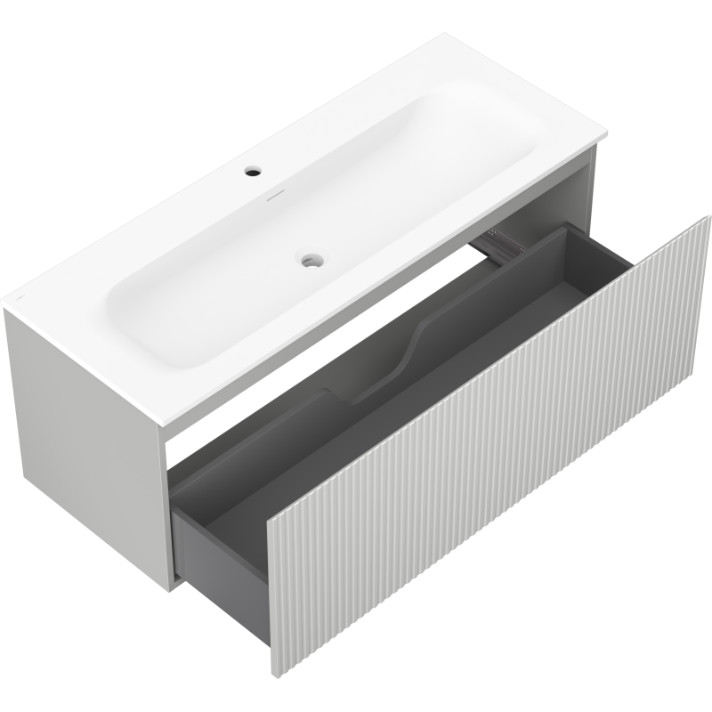 Mexen Rivel meuble de salle de bain 120 cm avec lavabo Vela, 1 tiroir, rainuré, gris mat/blanc mat - 91A20-12047-1-BF62-W23M01