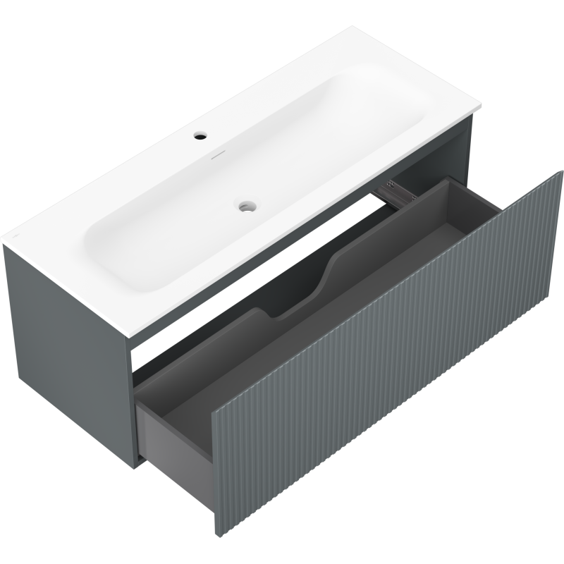 Mexen Rivel armoire de salle de bain 120 cm avec lavabo Vela, 1 tiroir, rainurée, graphite mat/blanc mat -