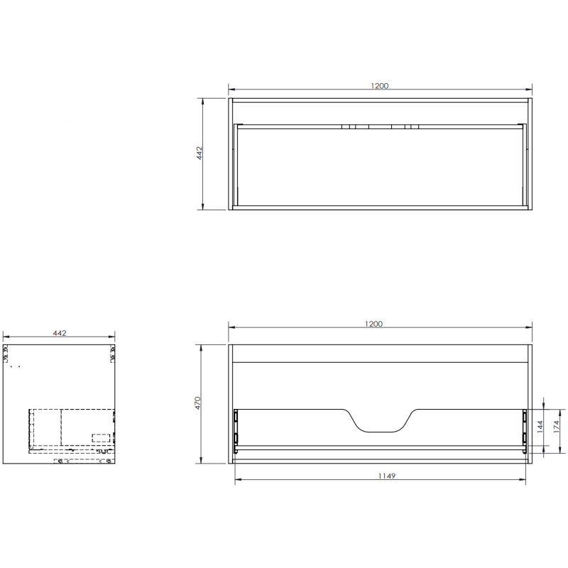 Mexen Rivel meuble de salle de bain 120 cm avec lavabo Vela, 1 tiroir, rainuré, noir mat - 91A20-12047-1-BF71-W23M71