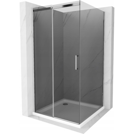 Mexen Omega cabine de douche coulissante 100 x 100 cm, graphite, chrome + receveur Flat, blanc - 825-100-100-01-40-4010
