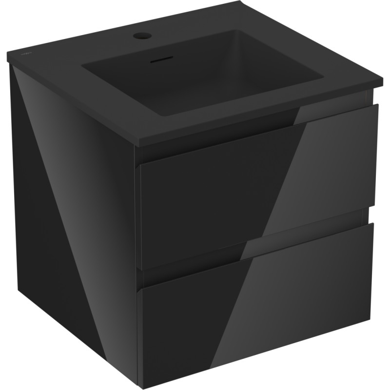 Mexen Orio armoire de salle de bains de 50 cm avec lavabo Otis, 2 tiroirs, noir brillant/noir mat - 91A10-05047-2-BFF70-W18M71