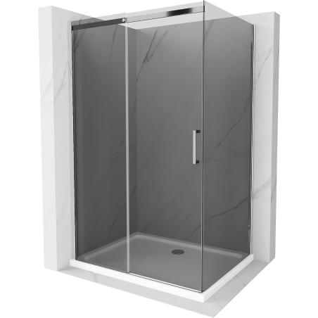 Cabine de douche coulissante Mexen Omega 110 x 90 cm, graphite, chrome + receveur Flat, blanc - 825-110-090-01-40-4010
