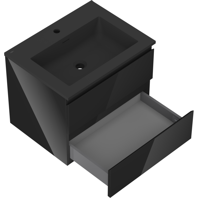 Mexen Orio armoire de salle de bain 60 cm avec lavabo Otis, 2 tiroirs, noir brillant/noir mat - 91A10-06047-2-BFF70-W18M71