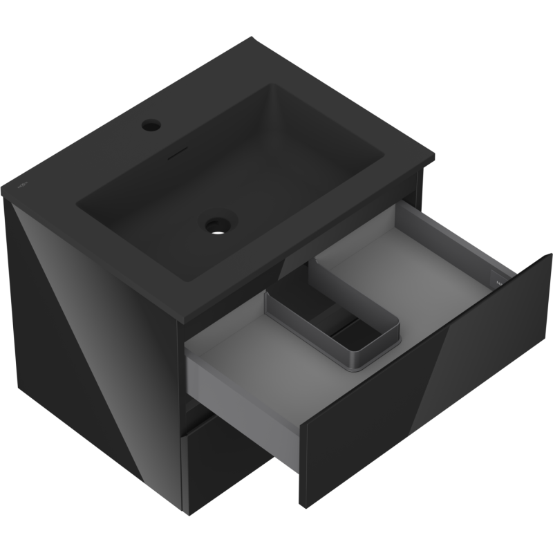 Mexen Orio armoire de salle de bain 60 cm avec lavabo Otis, 2 tiroirs, noir brillant/noir mat - 91A10-06047-2-BFF70-W18M71