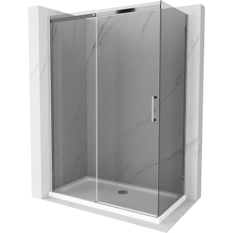 Cabine de douche coulissante Mexen Omega 130 x 70 cm, graphite, chrome + receveur Flat, blanc - 825-130-070-01-40-4010